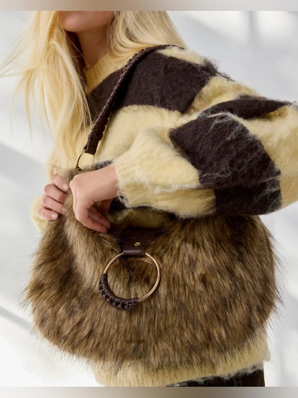 Silence + Noise UO Shaggy Slouchy Vintage Faux Fur Large Shoulder Hobo Bag